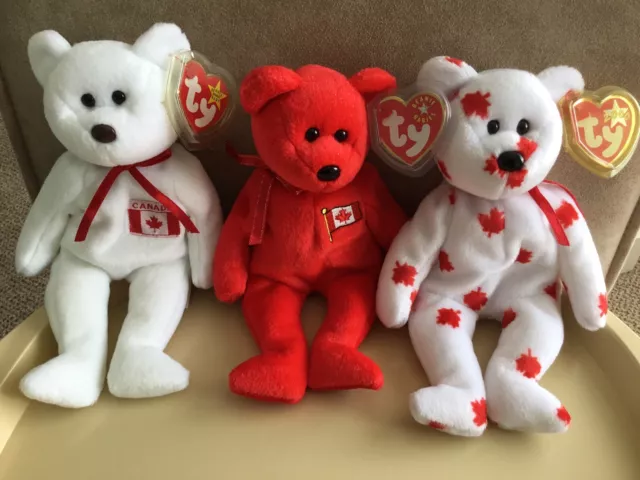 3x Canadian TY Beanie Babies -Maple, Pierre & Chinook. All Retired. MWTP-CANADA