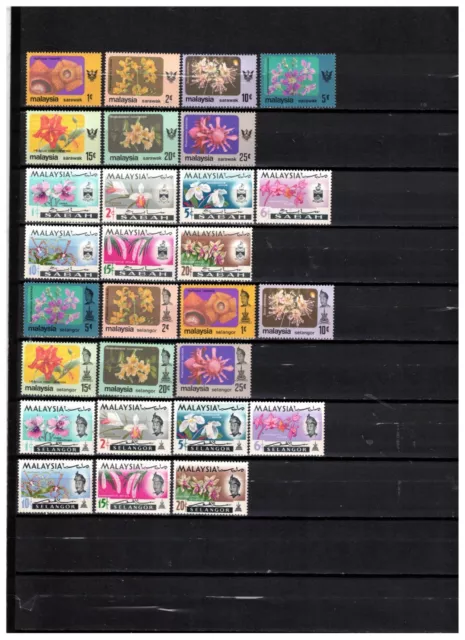 s47490 MALAYSIA SARAWAK SELANGOR MNH** all complete sets orchids flowers