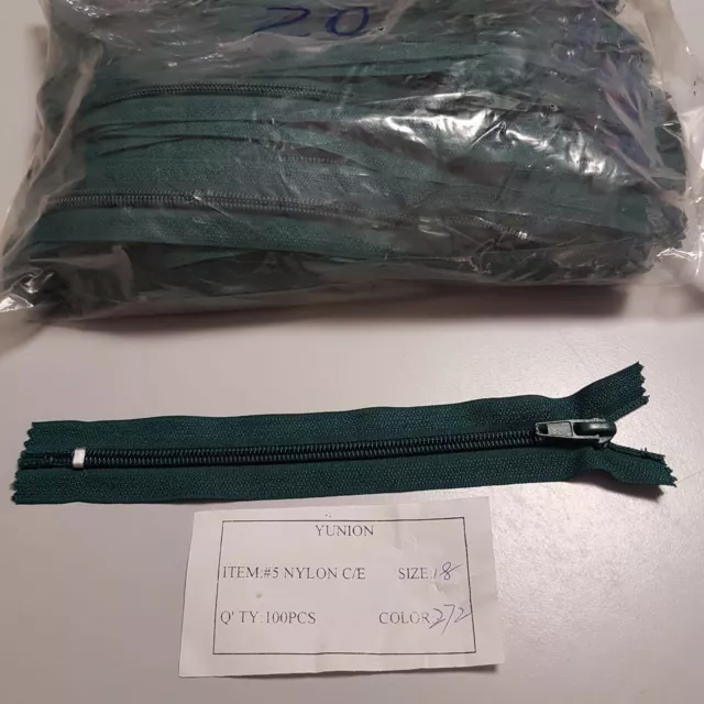 LOTTO da 2/5/10/25/50/100 pz ZIP CERNIERA LAMPO 5# cm 18 col n°272 VERDE BANDIER