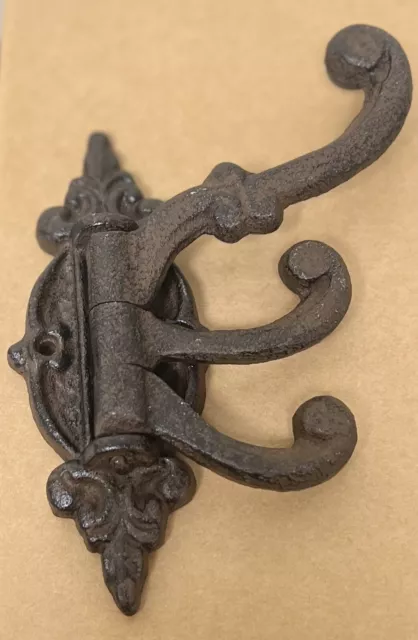 Black Brown Cast Iron Swivel 3 Hook Wall Mount Victorian Vintage Style Hooks 2