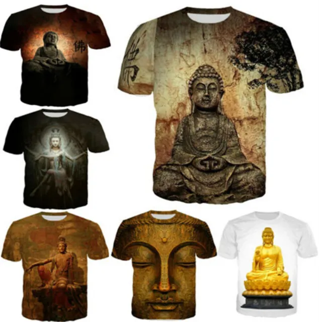 T-shirt casual da donna Buddha stampa 3D casual da uomo a maniche corte