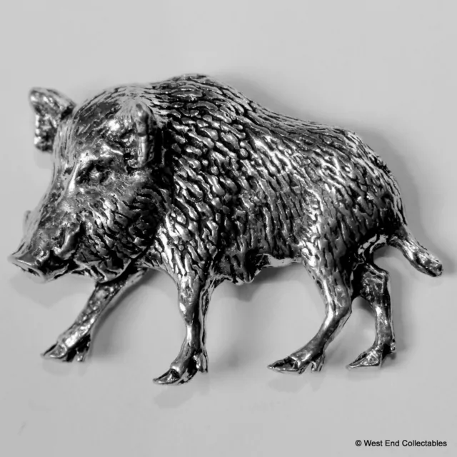 Sanglier Sauvage Cochon Gauche Étain Broche - Britannique Artisan Signé Badge -