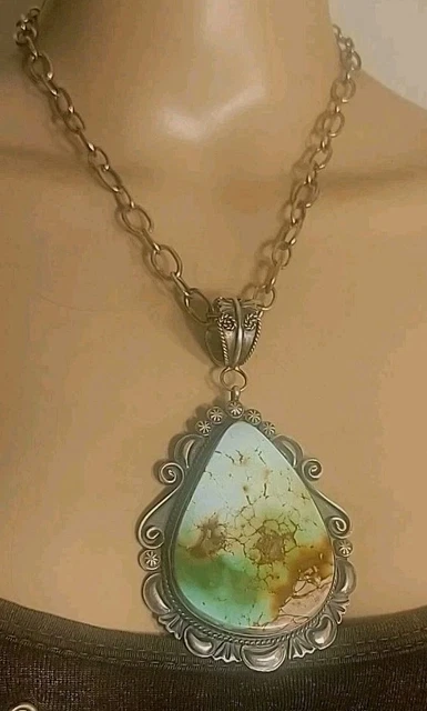 Pendentif Navajo Vintage Sterling Silver Avec Onyx - Bijou Occasion Ethnique