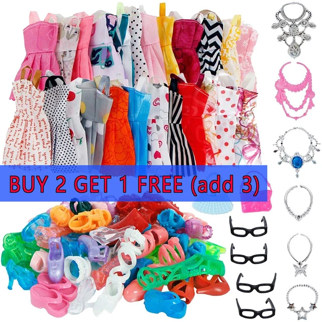 32Pcs Barbie Doll Clothes Bundle Dresses Shoes Set Lot Accessories Girl Toy Gift