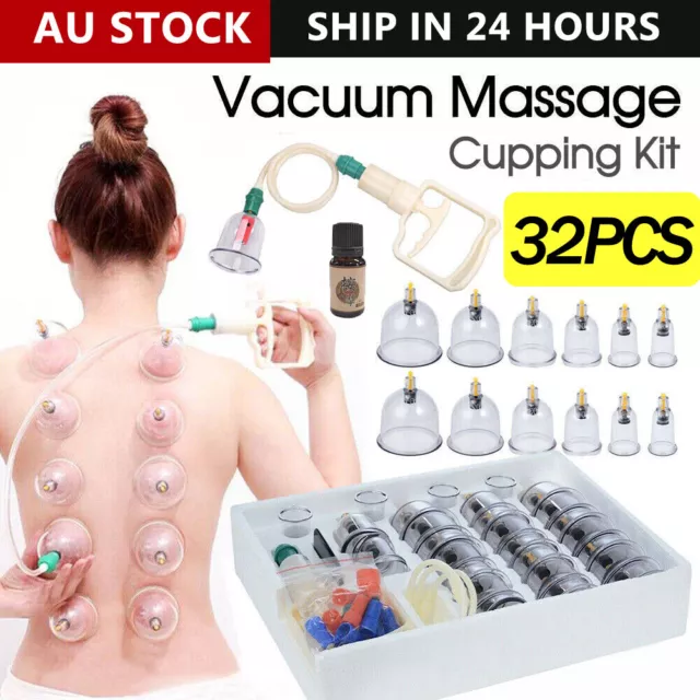 32 Cups Vacuum Cupping Set Massage Acupuncture Kit Suction Massager Pain Relief