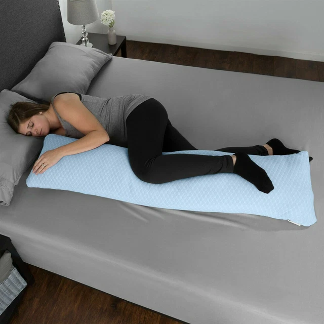 Blue Memory Foam Body Pillow Side Sleepers Aching Legs RLS Zippered Cover