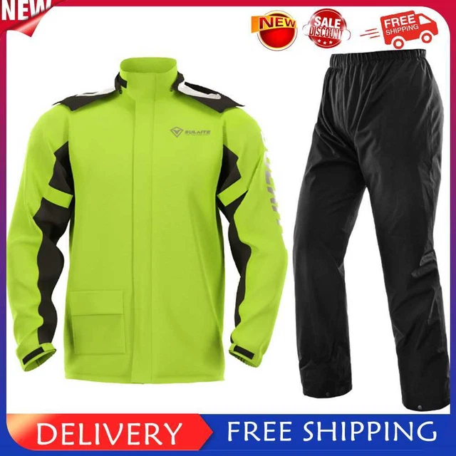 SULAITE Motorcycle Rain Jacket + Rain Pants with Shoe Covers Green (XXXL)