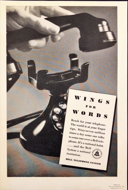 1937 Bell Telephone Wings for Words Old Rotary Phone Vintage Print Ad
