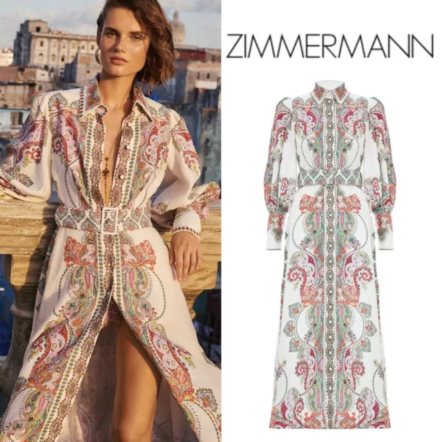 Rare Zimmermann Ninety Six Filigree Paisley Long Linen Maxi Dress Gown AU0