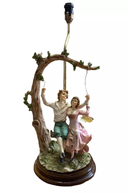 Italian Capodimonte -  Table Lamp- Lovers On The Swing. Working