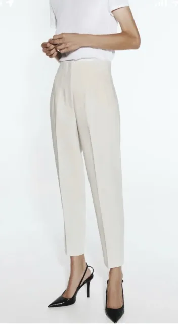 ZARA WOMENS HIGH Waist Cropped Pants Size Small Beige Taupe $35.00