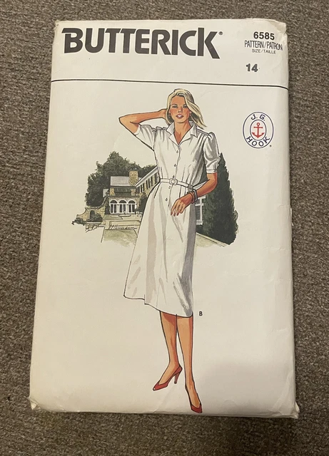 Vintage Butterick 6585 Misses Front Tucked  Button Shirt Tucked Dress  Cut Sz 14