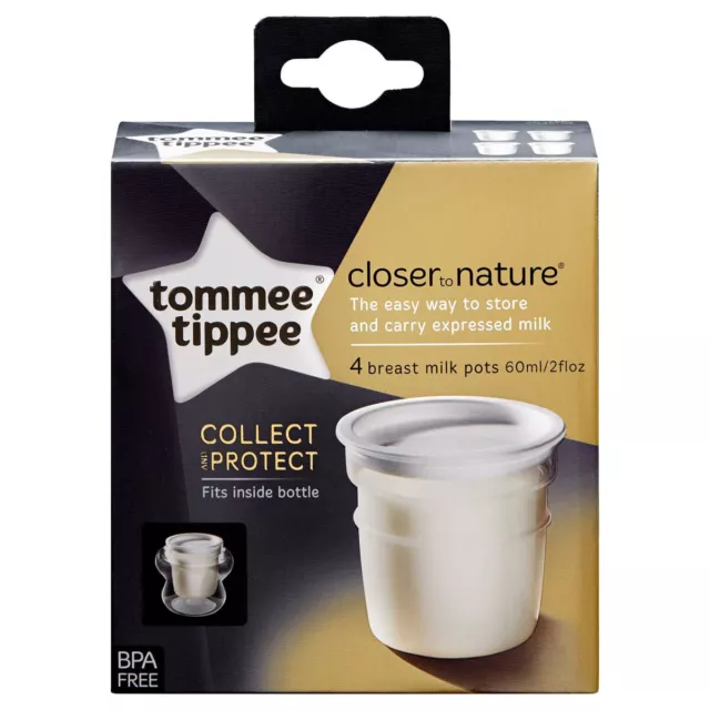 Tommee Tippee Closer To Nature Sein Lait Stockage Pots Avec Couvercles 60ml De 4