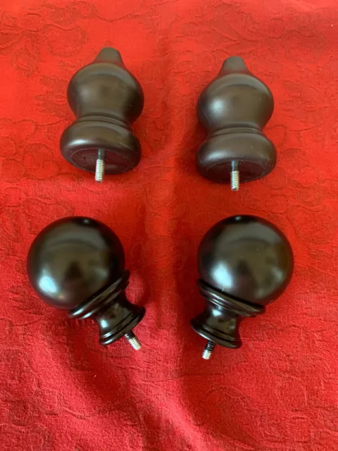 2 Pairs Classic Dark Brown & Black Wood Finials for staircase, bed etc... 2