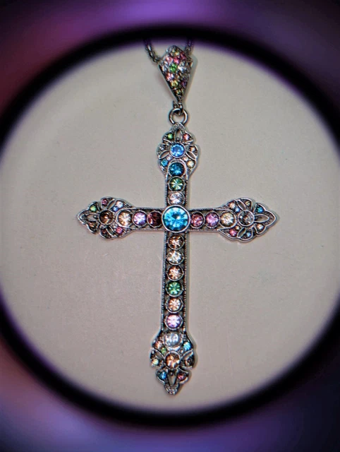 Betsey Johnson Lovely Sparkling Crystal Inlay Cross Pendant & Chain Necklace