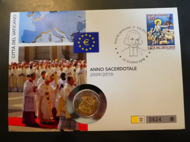 2 Euro, Gedenkmünze, Vatikan 2010, Numisbrief, Priesterliches Jahr, rar