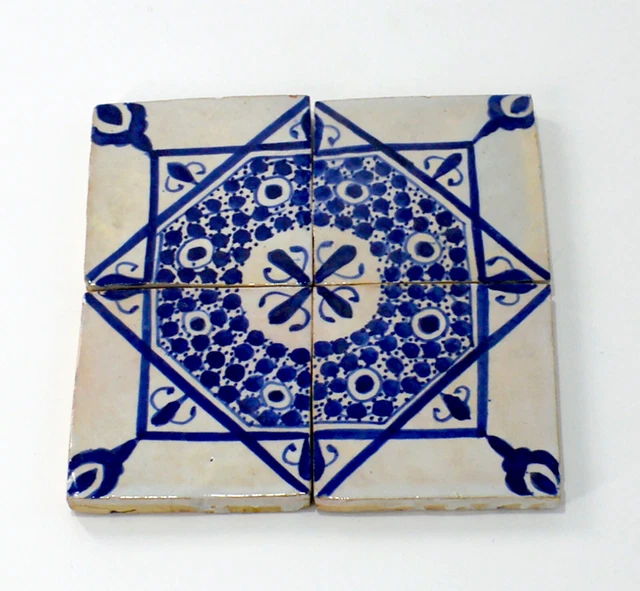 Toledo blue,Set of 4 Moroccan Glazed Ceramic Wall Tiles - 10 x 10 cm