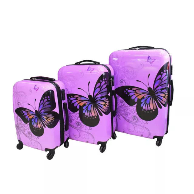 Hard Shell 4 Wheel Suitcase PC Luggage Trolley Case Cabin Hand Butterfly Purple