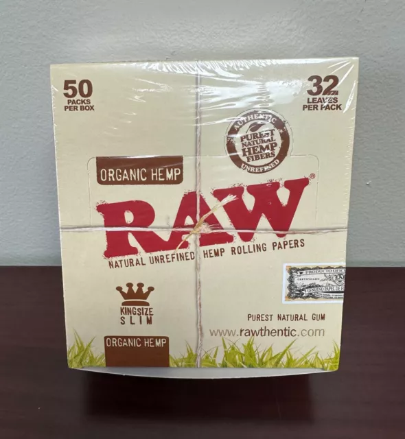 Raw King Size Slim Organic Hemp Rolling Papers Full Box of 50 Packs Sealed