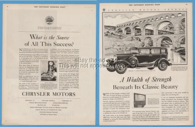 1929 Chrysler Motors Detroit MI 75 Royal Sedan Wealth Roman Aqueduct Car Art Ad