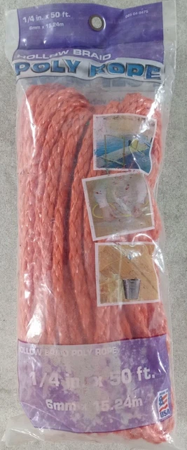 Poly Rope 1/4" Inch X 50' Feet Hollow Braid by Target Made in the U.S.A.