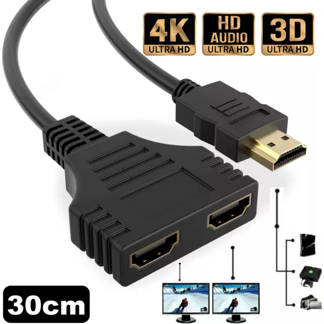HDMI Splitter Verteiler Adapter PC TV Konsole 1 in 2 out 4K Full HD Steck Buchse