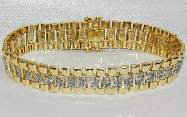 9ct Yellow Gold on Silver Men's Diamond Rolex Watch Strap Bracelet