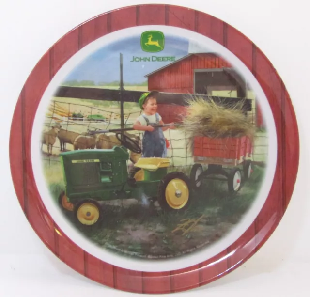 Gibson Everyday China Plastic John Deere 8" Plate. Child Pitching Hay.