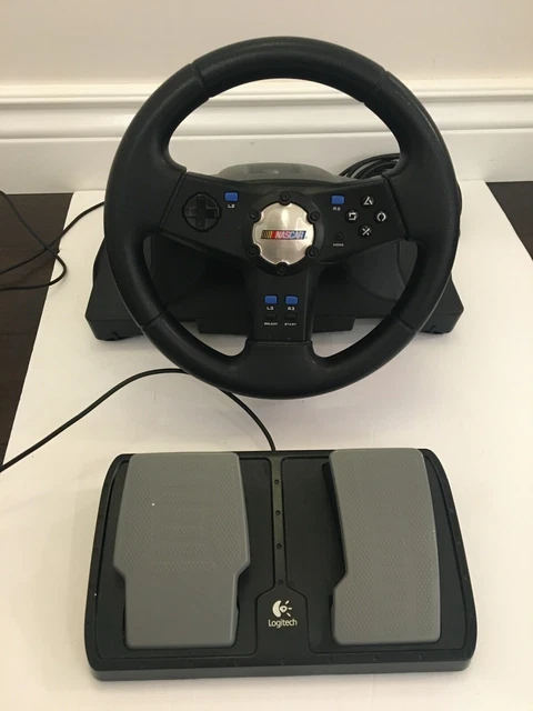 Logitech PS2 PS1 PlayStation 2 Racing Steering Wheel & Pedal NASCAR Tested  Works