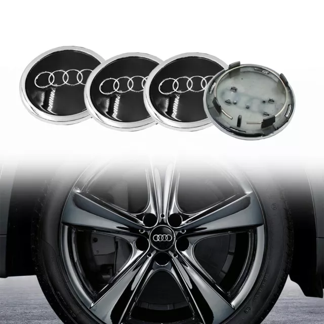 4x 69mm Noir Logo EMBLÈME Cache moyeu jante Centre de roue pour Audi 4B0601170A