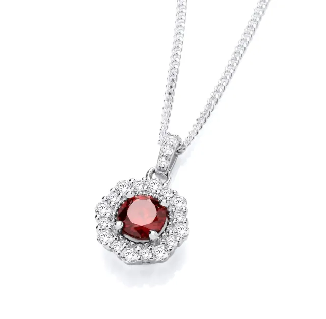 925 Sterling Silver Ruby Cz Flower Halo Cluster Pendant Necklace + 16 18 20 inch