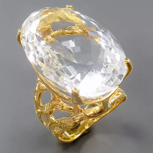 Natural 45 ct  Not Enhanced Quartz Ring 925 Sterling Silver Size 8 /R297795