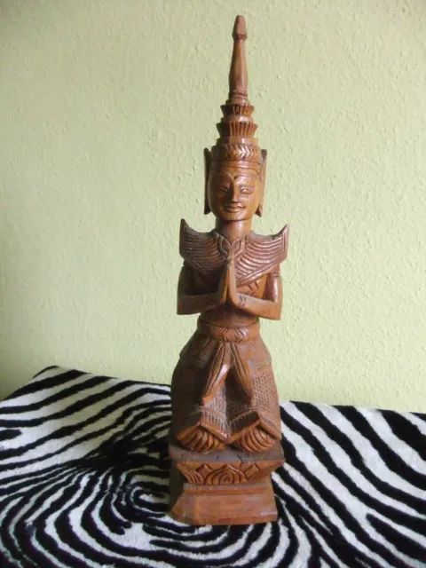 Asiatischer Tempelwächter Figur Holz Statue Schnitzerei 70er Jahre Thailand 45cm