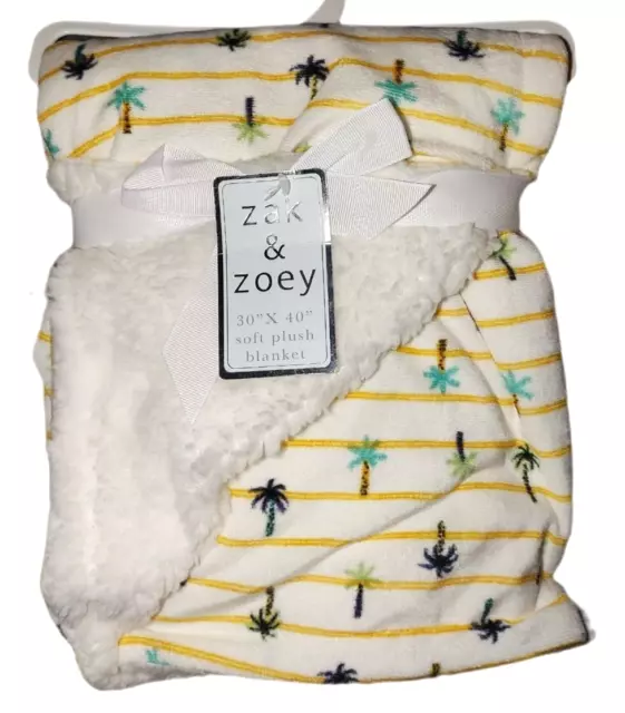 Zak & Zoey Plush Palm Tree Gold Yellow Stripe White Sherpa Baby Blanket Lovey