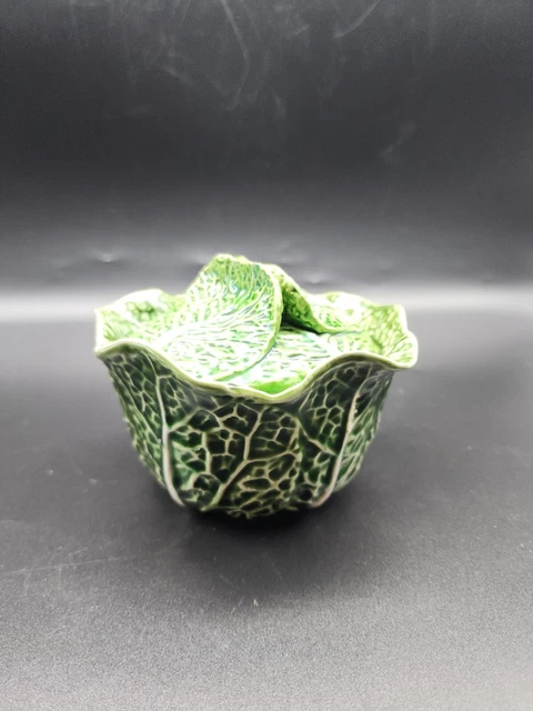Secla Portugal Green Cabbage Leaf Small Covered Bowl- Tureen D 5"