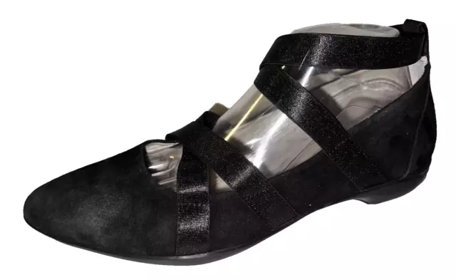 JAMBU Shoes Women's Size 10 Black Suede Leather RUMSON TOO X-strap Ballet Flats