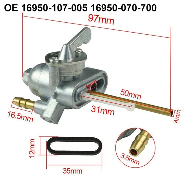 CB100 CL100 K1 K2 SL100 SL125 CB125S 16950-107-005 Carburante Petcock Metallo Argento