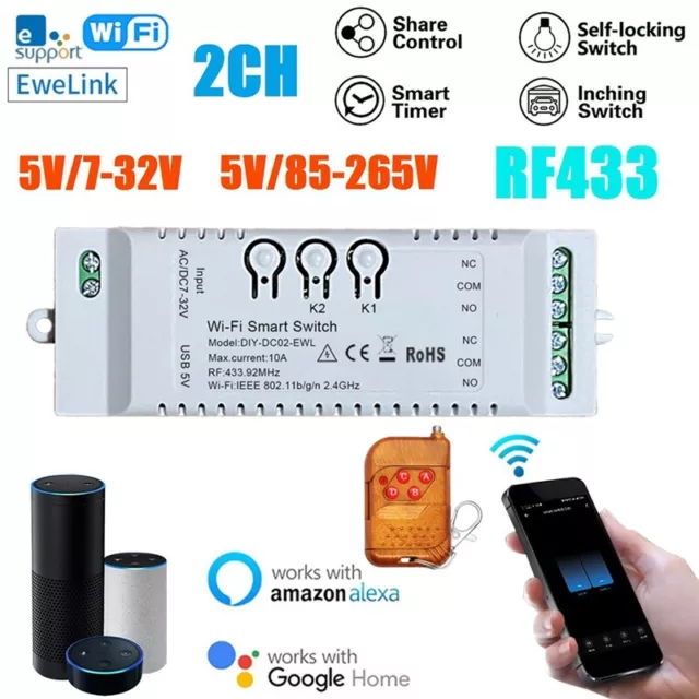 2CH WiFi  Switch DIY Timer+Remote  85-265V WiFi+RF433+BT Home2833