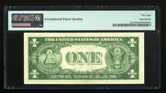 DBR 1935-D $1 Fr. 1613N Narrow QF Block PMG 58 EPQ Serial Q32687144F 2