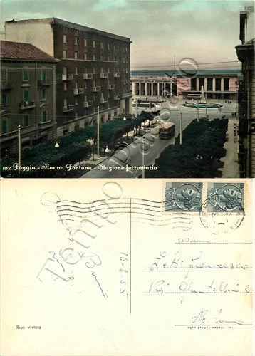 Cartolina di Foggia, stazione della ferrovia - 1955