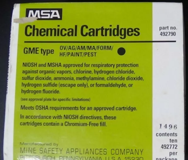 #371 MSA Multi-Gas Chemical Cartridges 492790   Respirator GME filter Box of 10