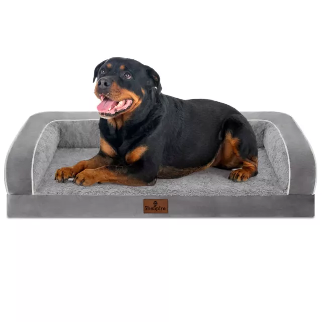 Orthopedic Gray Dog Bed Memory Foam Pet Cushion Washable Bolster Cover 42x30x9"