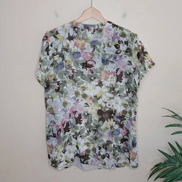 Liz Claiborne | Sheer Floral Pleated Button Front Short Sleeve Blouse, size 1X 3
