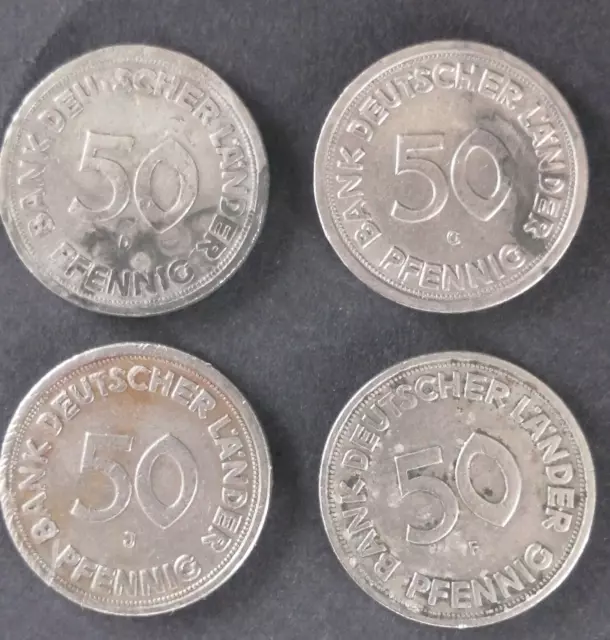 Bank Deutscher Länder * 50 Pfennig * 1949 *  J, D, F, G * kompletter Satz (S3)