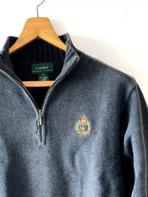 RALPH LAUREN Anchor & Wreath Crest Quarter Zip Knit Jumper | Grey, Men's S