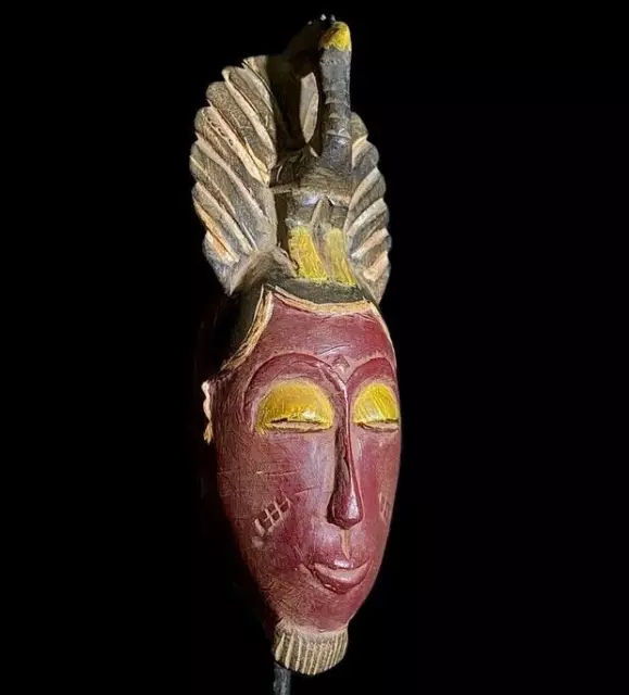 Baule Mask African Tribal Face Mask Wood Hand Carved Vintage Wall Hanging-8610