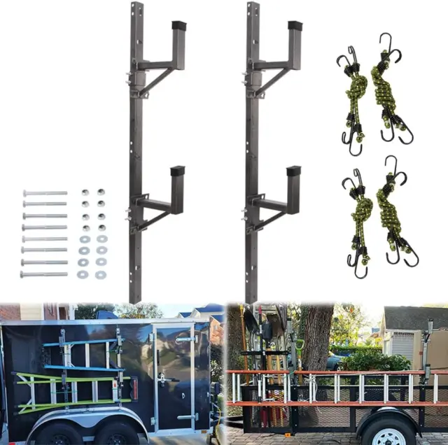 Lonwin Adjustable Trailer Ladder Rack Fit for Enclosed Trailer Exterior Side - 2