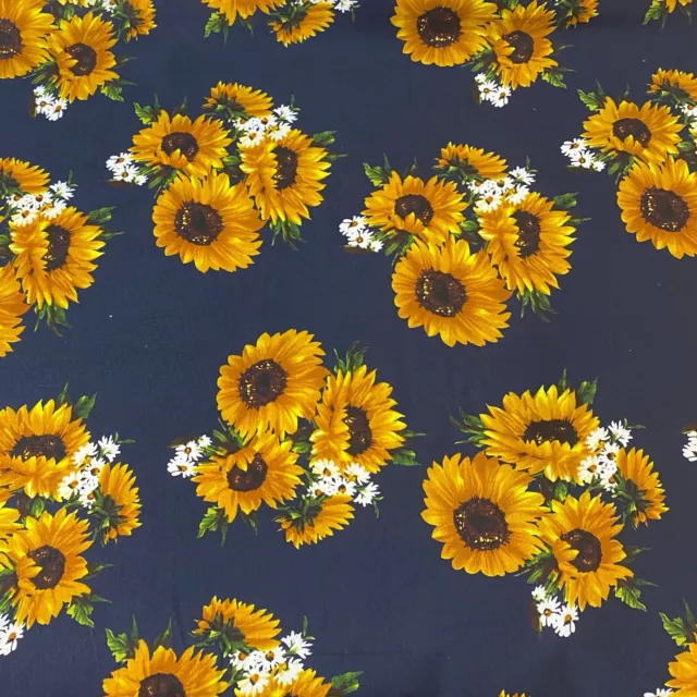 Sunflowers Pattern on Dark Navy Sewing Quilting Cotton Fabric 1/2 Yard