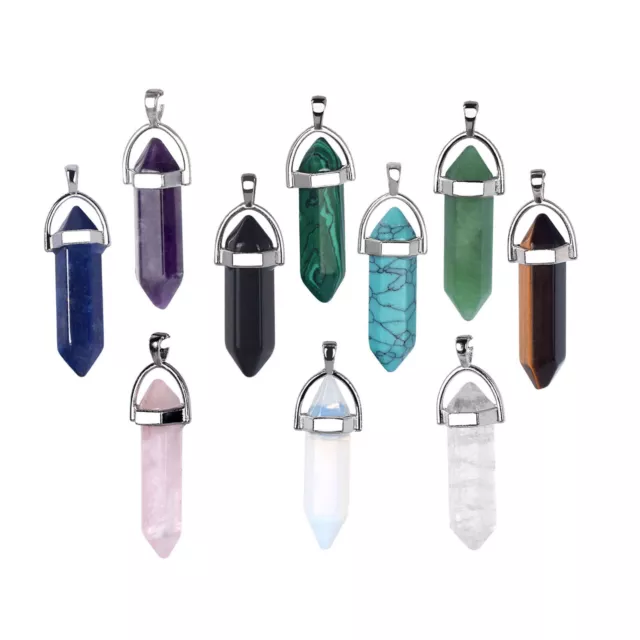 Natural Stone Hexagonal Pendant Necklace Healing Crystal Quartz Chakra Jewelry 2