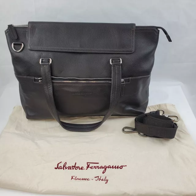 Salvatore Ferragamo Brown Pebbled Leather Men Crossbody Messenger Bag NWT $1800